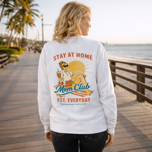 Stay At Home Mom Club Embroidery - Beach Crewneck