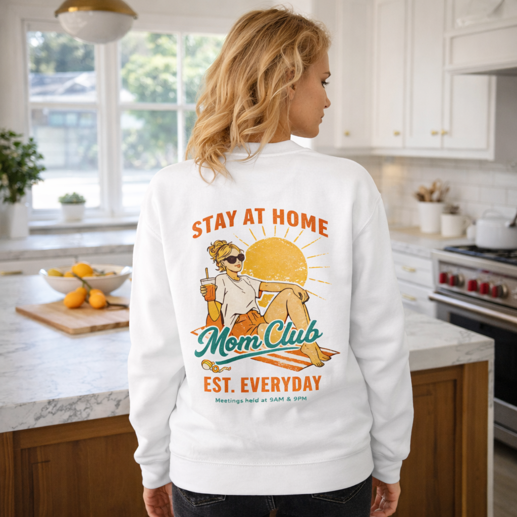 Stay At Home Mom Club Embroidery - Beach Crewneck