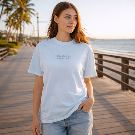 Stay At Home Mom Club Embroidery - Beach T-Shirt