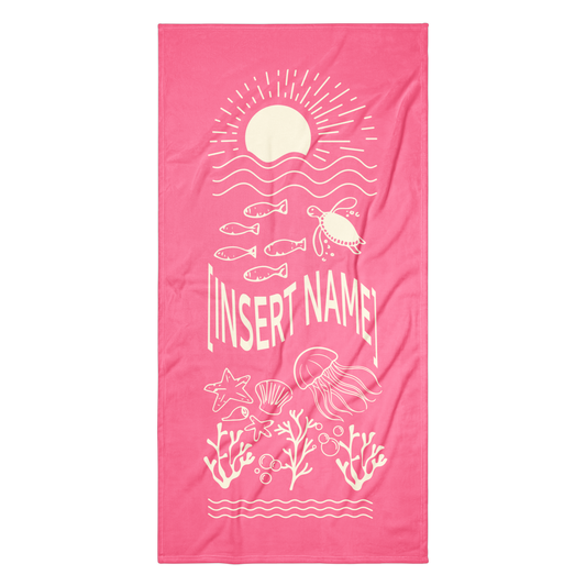 Pink & Butter Yellow Under The Sea Large Beach Towel - Custom Name