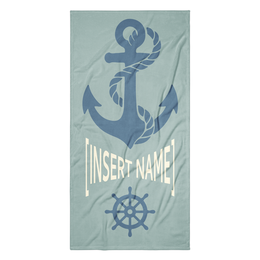 Sailor and Anchor Large Beach Towel - Custom Name