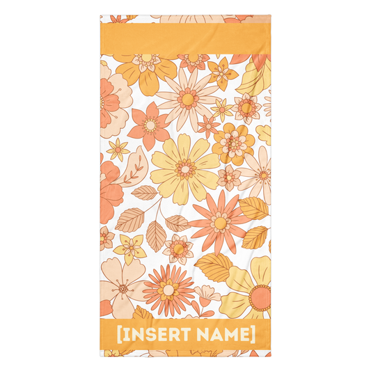 Sunset Orange Flower Large Beach Towel - Custom Name