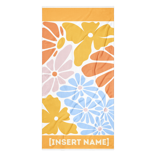 Groovy Flower Large Beach Towel - Custom Name